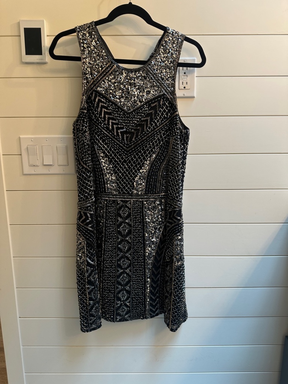 Embellished Black and Silver Beaded Cocktail Dress